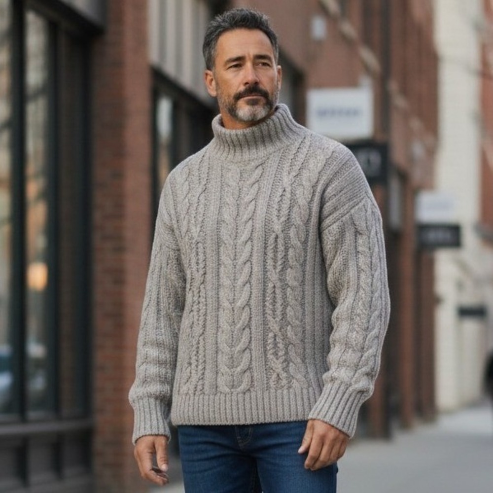 Vince Cable Knit Sweater Mens L Brown Alpaca Wool Funnel Neck Quiet Luxury